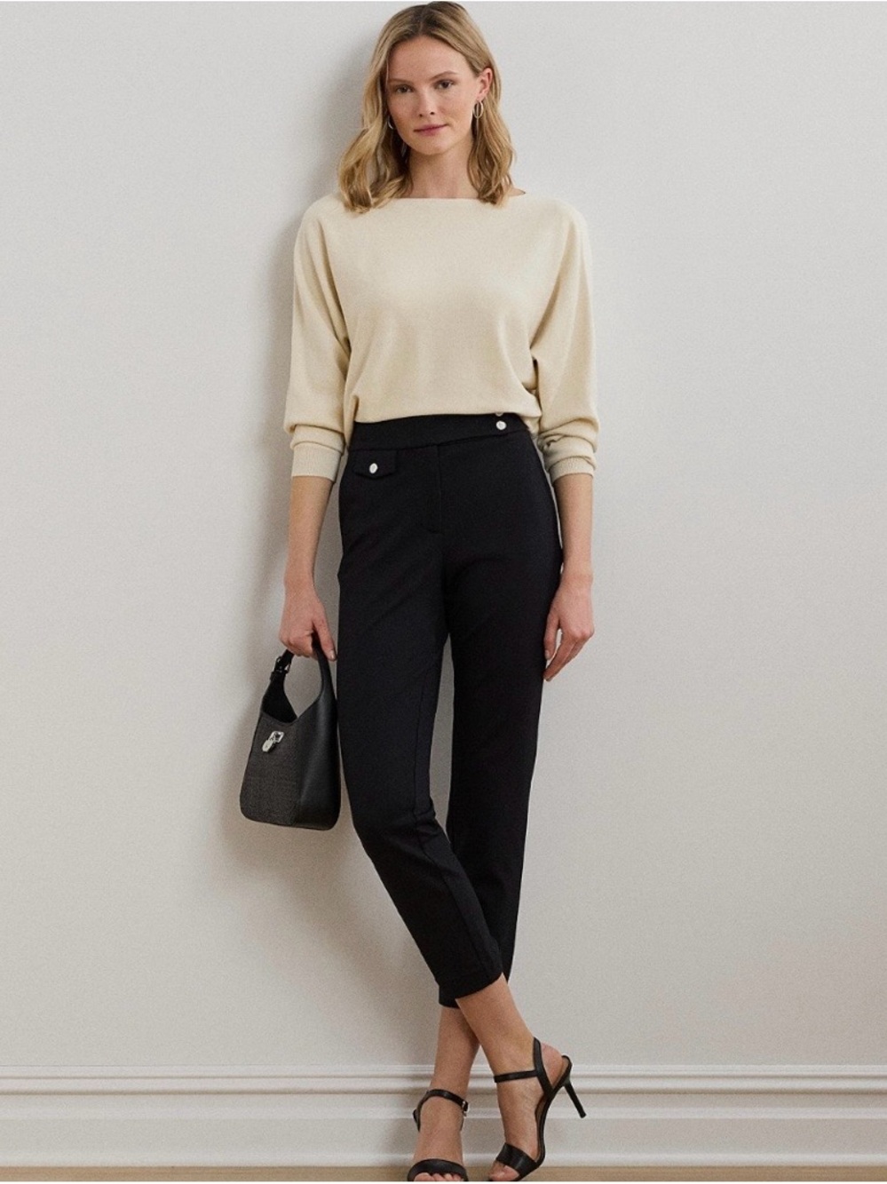 NWT LAUREN RALPH LAUREN Classic High-Rise Black Ponte Ankle Pants - Black